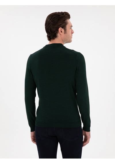 Cacharel Zümrüt Slim Fit Yün Karışımlı Çeyrek Balıkçı Yaka Basic Triko Kazak Yesıl