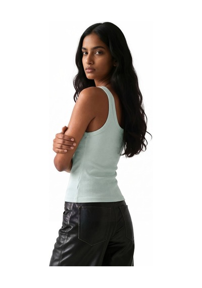 Hiccup Busem Kolsuz Ribanalı U Yaka Tank Top Adaçayı Yeşili