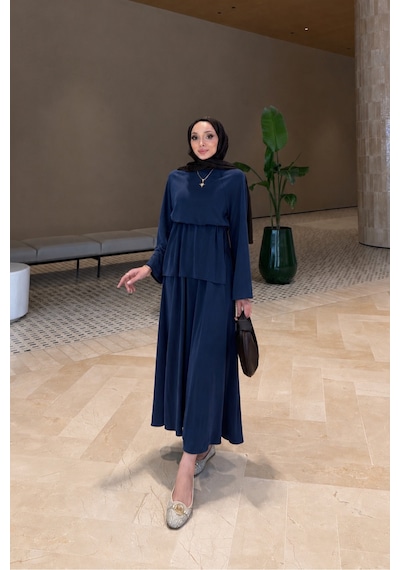 Riella Butik Ahen Oysho Kumaş Oversize Günlük Tesettür Takım Lacivert
