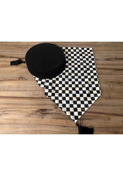 Yağlı Boya Dama Desenli Runner & Supla Çok Renkli