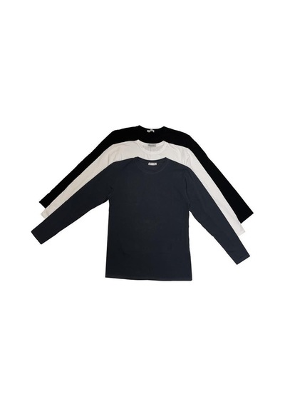 Erkek Slim Fit Dar Kesim Bisiklet Yaka Uzun Kol Pamuklu 3'lü Tişört Paketi 001
