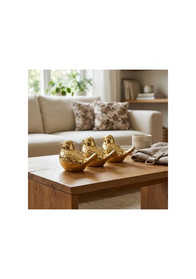 4 Adet Seramik Kuş Biblo Mega Boy Dekoratif Obje Ve Süs Eşyası, Parlak Gold Kaplama, Ev Ofis Dekoru, Ceramic Bird Statue
