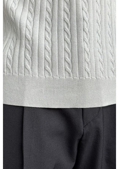 Erkek Fitilli Polo Yaka Triko T-shirt Beyaz