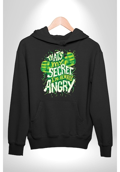 Bu Benim Sırrım Her Zaman Kızgınım Kadın Erkek Siyah Kapüşonlu Sweatshirt Hoodie Siyah