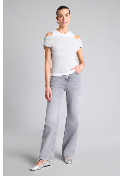 Defacto Slim Fit Çift Katmanlı Ribana Gri Kadın T-shirt G9546ax/gr210