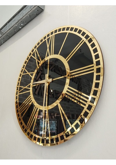 Ayna Denizi Golden Black Model Altın Siyah Renk 50 Cm Dekoratif Aynalı Duvar Saati Siyah