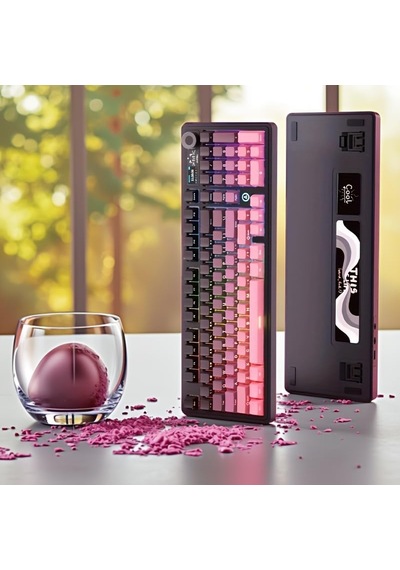 Ak980 Kablosuz Hot-swap Tft Ekranlı Mekanik Oyun Klavyesi 8.000 Mah Batarya Pembe - Gift Switch