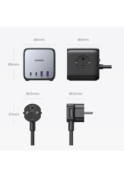 Ugreen Diginest Cube 65w Gan 2 Hızlı Şarj Cihazı 2 Usb / 2 Type-c 3'lü Akım Korumalı Küp Grup Priz