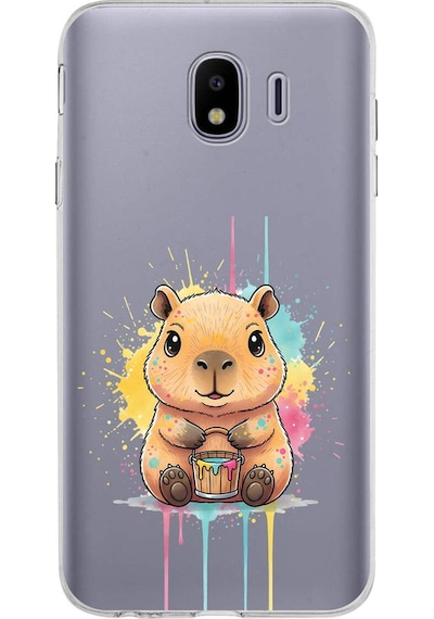 Samsung Galaxy J4 İle Uyumlu Splash Kapibara Tasarımlı Şeffaf Silikon Kılıf Şeffaf