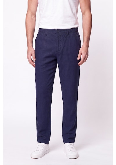 Comfort Fit Beli Lastikli %100 Keten Lacivert Pantolon P 1215