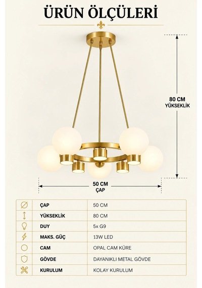 Modern Premium Gold Detaylı 5+5 Led Opak Küreli Avize Salon Mutfak Sarkıt Avize 5xg9 13w