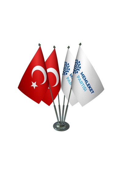 Masa Üstü Memleket Partisi Bayrağı Türk Bayrağı Dörtlü Krom Direk