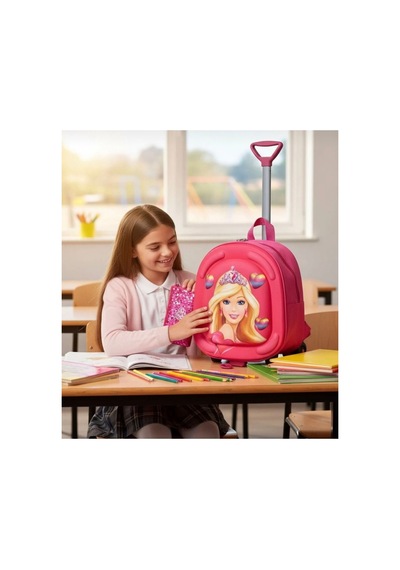 Kız Çocuk Anaokulu Kreş Çekçekli Tekerli 3d Eva Renkli Baskılı Sırt Çantası Ve Okul Çantası Pembe1 Pembe1