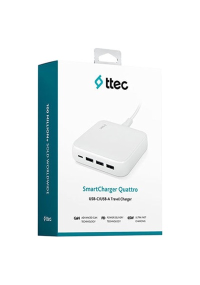 Smartcharger Quattro Gan 65w Pd Seyahat Hızlı Şarj Aleti Usb-c + 3 Usb-a Macbook, İphone Uyumlu