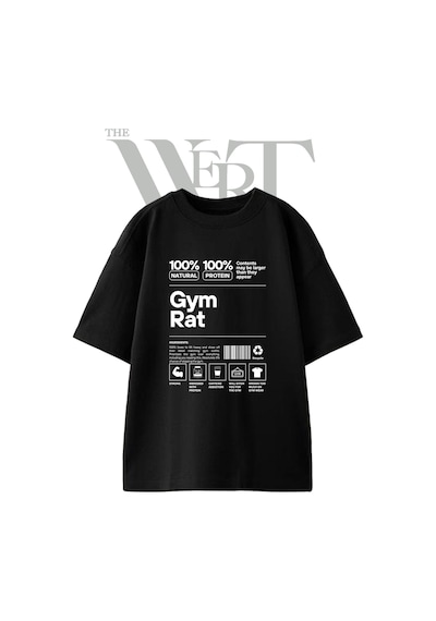 Thewert Gym Rat Tasarım Baskılı Ünisex Siyah Oversize T-shirt
