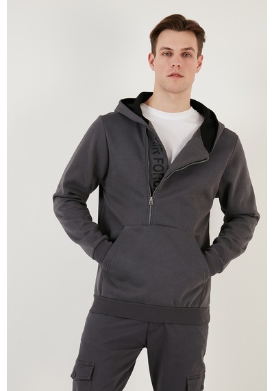 Buratti Kanguru Cepli Fermuarlı Kapüşon Yaka Slim Fit Erkek Sweat 575707 Antrasit