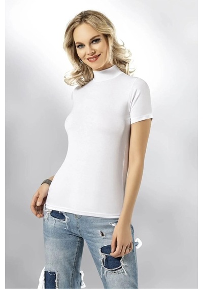 Kadın Kısa Kollu Yarım Boğazlı Bluz Atlet Bady Ary6228 Beyaz