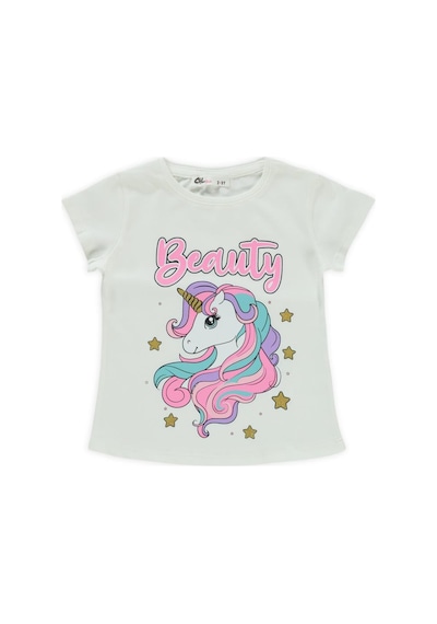 Civil Girls Unicorn Baskılı 2-5 Yaş Tişört - Ekru 18A49522525S1