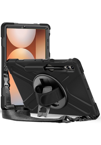 Samsung Galaxy Tab S10 Plus İle Uyumlu Tablet Kılıfı Defender Askı Aparatlı 360 Ayarlanabilir Zırhlı Kapak Kapaklı Kılıf