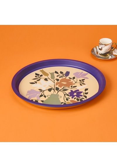Sarkapp Çiçekli Tepsi - Mor - 35 Cm Çok Renkli