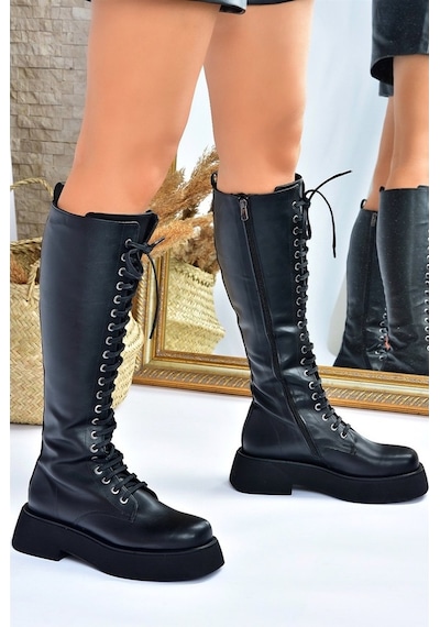 Fox Shoes Siyah Bağcıklı Günlük Kadın Çizme L610130909