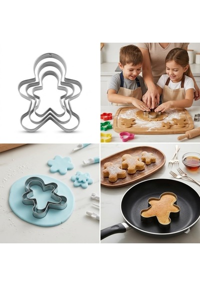 3'lü Adam Kurabiye Kalıbı Seti Paslanmaz Çelik Gingerbread Figür Hamur Kesici Çok Renkli