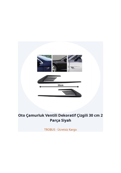 Trobus Oto Çamurluk Ventili Dekoratif Çizgili 30 Cm 2 Parça Siyah