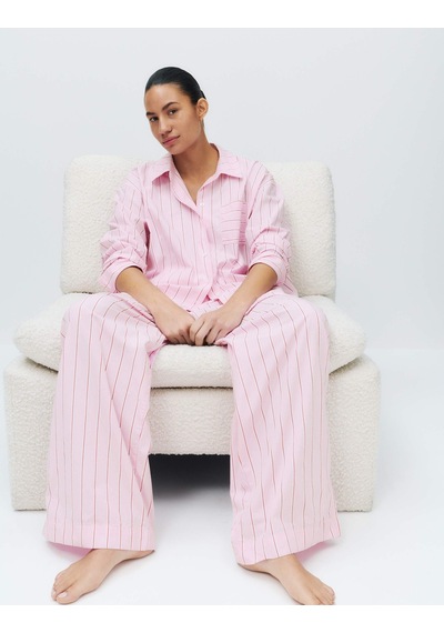 Marks & Spencer Çizgili Pijama Üstü T37003703T Pembe