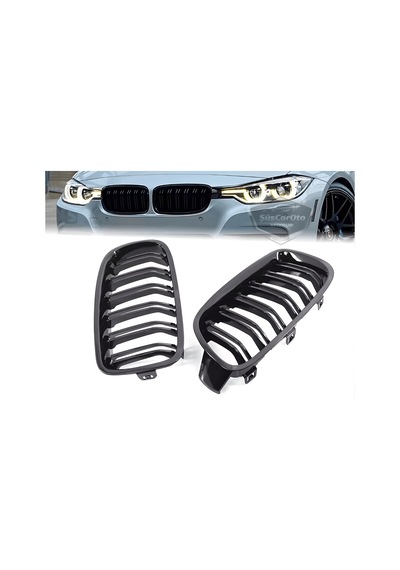 Bmw 3 Serisi F30 2012-2018 Uyumlu Ön Panjur Böbrek M3 Görünüm Izgara Çift Çizgi İthal Piano Black 1.sınıf Sağ Sol Takım