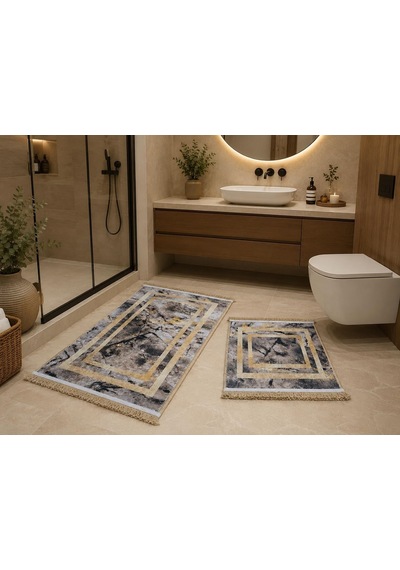 Aksu Brillant 2'li Banyo Paspas Seti Kaydırmaz Tabanlı Püsküllü Banyo Halısı 60x100cm & 50x60cm A2-1 Çok Renkli