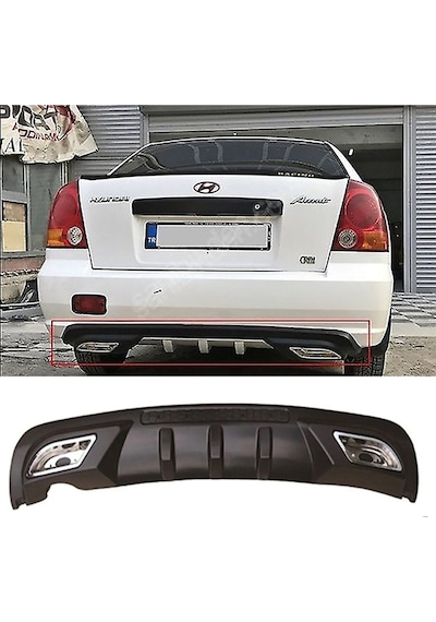 Hyundai Accent Uyumlu Admire Difüzör Difizör Siyah + Kare Egzoz Görünüm C Tip 2003 - 2006