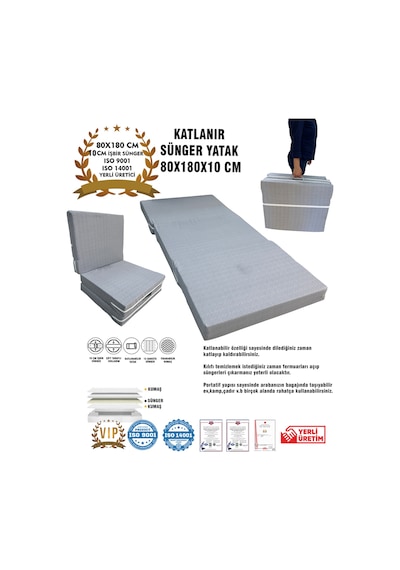 Katlanır Yer Yatağı Ve Tek Kişilik Sünger Katlanır Minder Yatak 80x180x10 Cm-gri