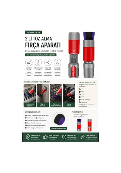 Valkyrie Dyson V7 V8 V10 V11 V15 Outsize Uyumlu Kendinden Temizlemeli Yumuşak Toz Alma Fırçası
