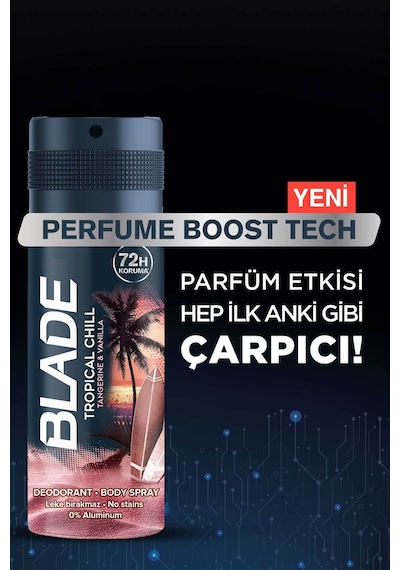 Tropical Chill Erkek Alüminyumsuz Deodorant Body Spray 4x150ml Hızlı Kurur,leke Bırakmaz
