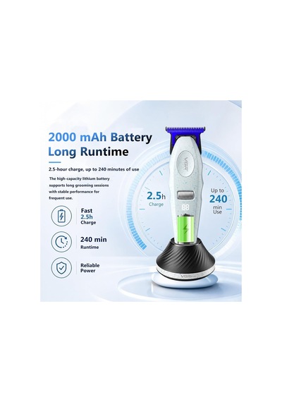 Şarjlı Tıraş Makinesi V-887t - 9000 Rpm 240 Dakika Profesyonel Trimmer - Beyaz