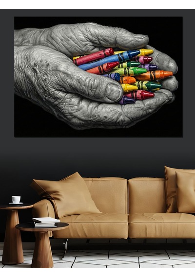Ahşap Tablo Avuç İçinde Renkli Pastel Boyalar