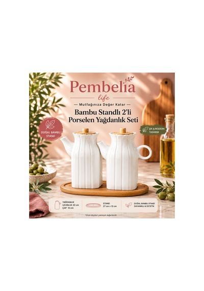 Bambu Standlı 2adet Kare Porselen 1 Lt Yağdanlık&yağlık 3'lu Yağlık Set Yeşil Yeşil