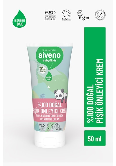 Siveno %100 Doğal Bebek Pişik Önleyici Jel Krem Çinko Hassas Hipoalerjenik Vegan Bakım Kremi 50 Ml