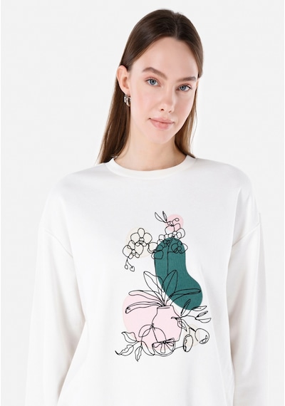 Colin's Colins Regular Fit Yuvarlak Yaka Baskılı Kadın Beyaz Sweatshirt Cl1068067 Q1.v2 Ofw Beyaz Colin's Colins Regular Fit Yuvarlak Yaka Baskılı Kadın Beyaz Sweatshirt Cl1068067 Q1.v2 Ofw Beyaz