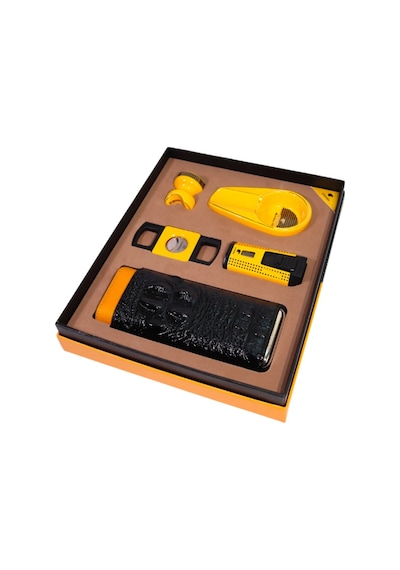 Cohiba Çift Torch Pürmüz Çakmak Kılıf Küllük Kesici Sehpa Sarı Beşli Puro Seti Tr10030