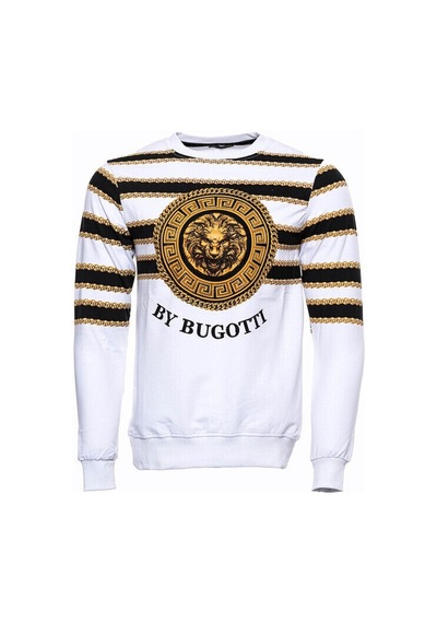 Beyaz Baskılı Taşlı Bisiklet Yaka Sweatshirt - Wessi Siyah