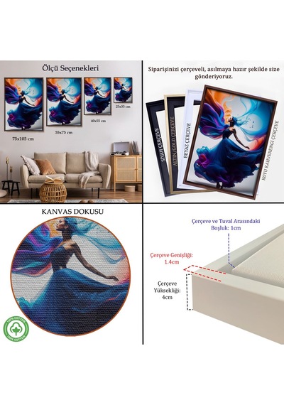 Miyrem^ Canvas Serie Mavi Kıyafetli Soyut Kadın Tablosu-8021