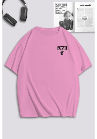 Unisex Kadın Erkek Marvel Spiderman Ön Arka Baskılı Özel Tasarım Oversize T-shirt Pembe Mck0177 Pembe