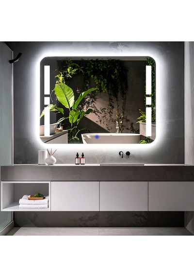 Selyn Beyaz Led'li Lazer Kumlamalı Lavabo & Banyo Aynası Dokunmatik Sensörlü 65 X 90 Cm