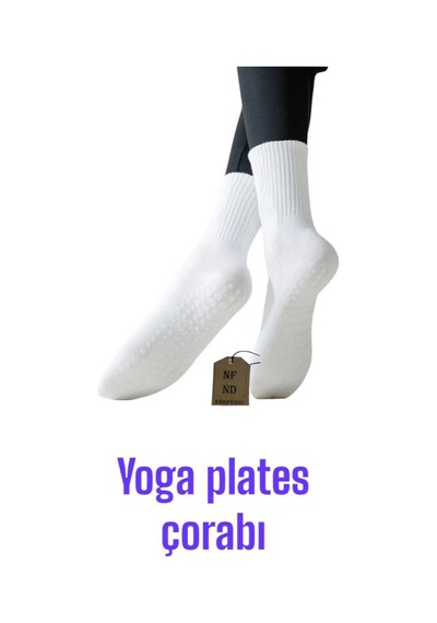 Enefendi 2 Çift Yoga Pilates Çorabı Kadın Silikon Kaymaz Taban Pamuklu Soket Tenis Çorap Altı Havlulu Beyaz Renkli