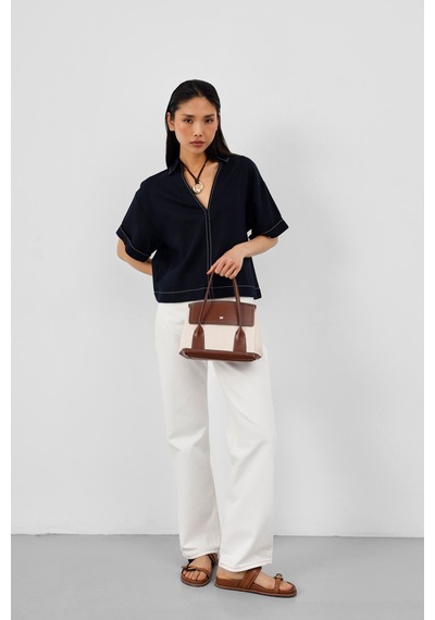 Shule Bags Suede Garnili Kanvas El Ve Çapraz Taba