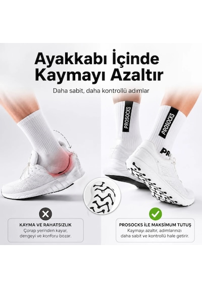 Elitse Kaydırmaz Spor 3'lü Çorabı Beyaz Nefes Alan, Bilek Destekli, Güçlü Tutuşlu Performans Çorabı