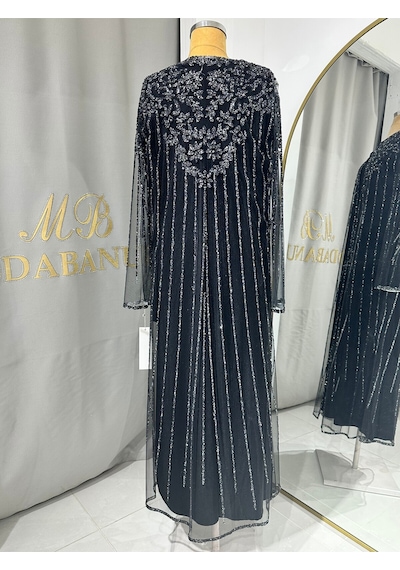 Modabanuda Wilma 2'li Takım Taşlı Abaya Siyah