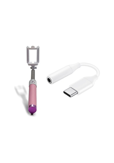 Philips Uyumlu Type-C to 3.5 MM Dönüştürücü 270 Derece Dönebilen Premium Selfie Çubuğu 3611UC10 Lila