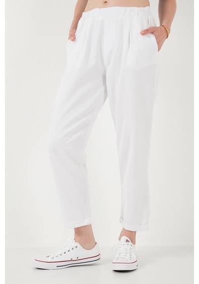 Lela Slim Fit Normal Bel Boru Paça Bayan Pantolon 668Yp5372 Beyaz